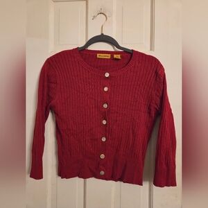 Blue Asphalt Cherry Red Ribbed Cardigan